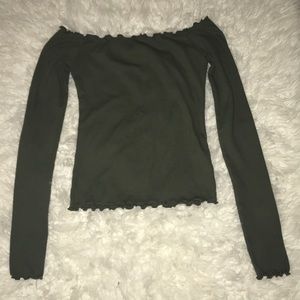 Hollister Army Green Off the Shoulder Long Sleeve